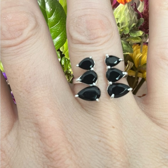 Black Onyx Adjustable Silver Ring - Picture 2 of 4